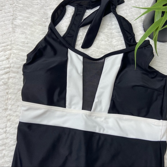 NEW Black White Mesh One Piece Swimsuit Small - Picture 5 of 12